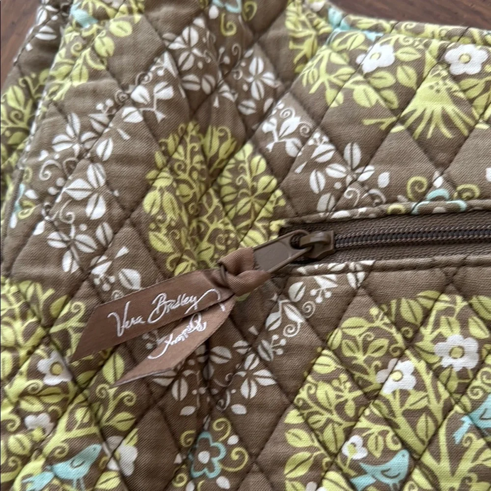 Vera Bradley BlueBird Brown and Green Quilted Crescent Hobo Tote Shoulder Bag